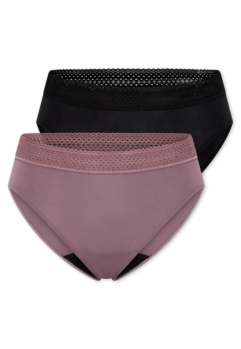Periodenslip mit Spitze 2er-Pack Schwarz/Lila - SCHIESSER Care
