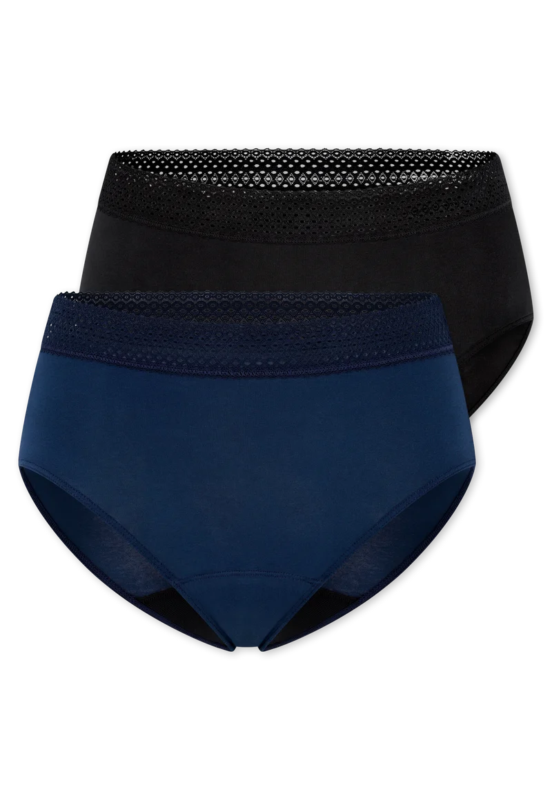 Periodenslip mit Spitze 2er-Pack Schwarz/Dunkelblau - SCHIESSER Care