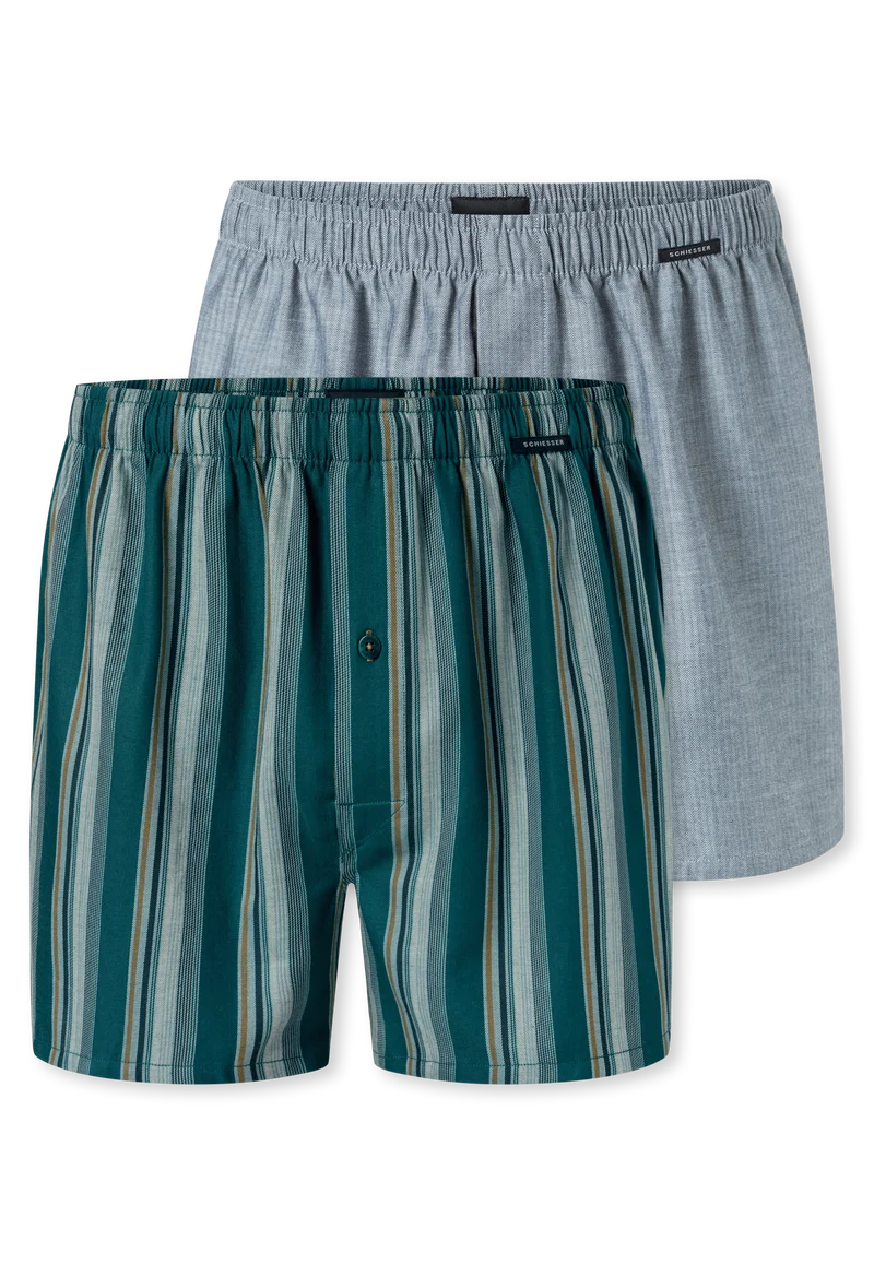 Boxershorts mit Knopfleiste 2er-Pack Grün/Grau gestreift - Boxershorts Multipacks