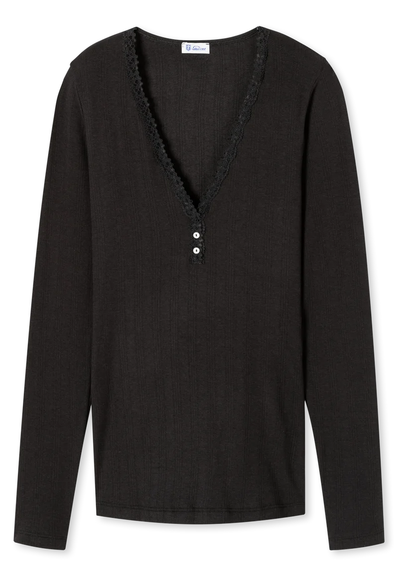 Shirt V-Ausschnitt mit Knopfleiste Schwarz - Revival Agathe
