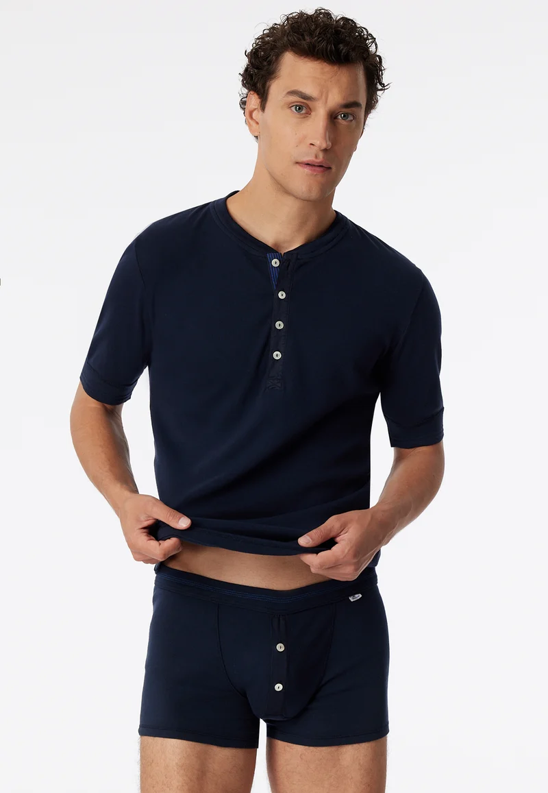 Enge Boxershorts Feinripp mit Knopfleiste Dunkelblau - Revival Karl-Heinz