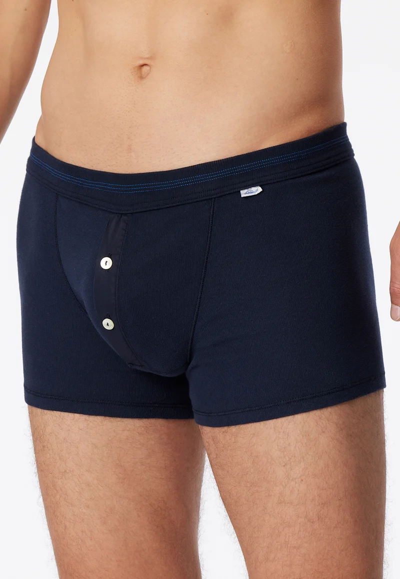 Enge Boxershorts Feinripp mit Knopfleiste Dunkelblau - Revival Karl-Heinz