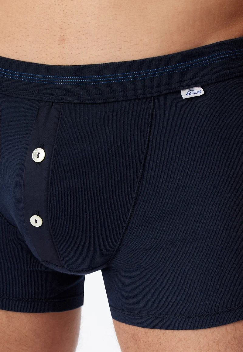 Enge Boxershorts Feinripp mit Knopfleiste Dunkelblau - Revival Karl-Heinz