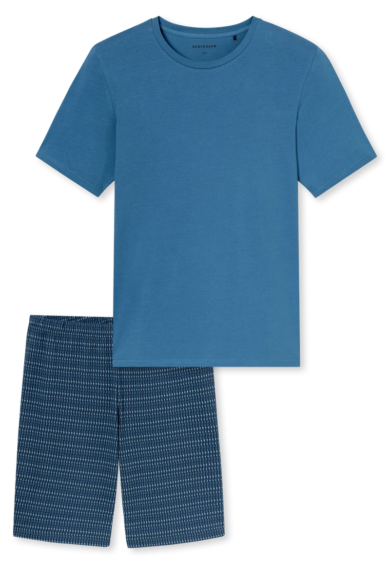 Schlafanzug kurz Blau gemustert - Casual Essentials