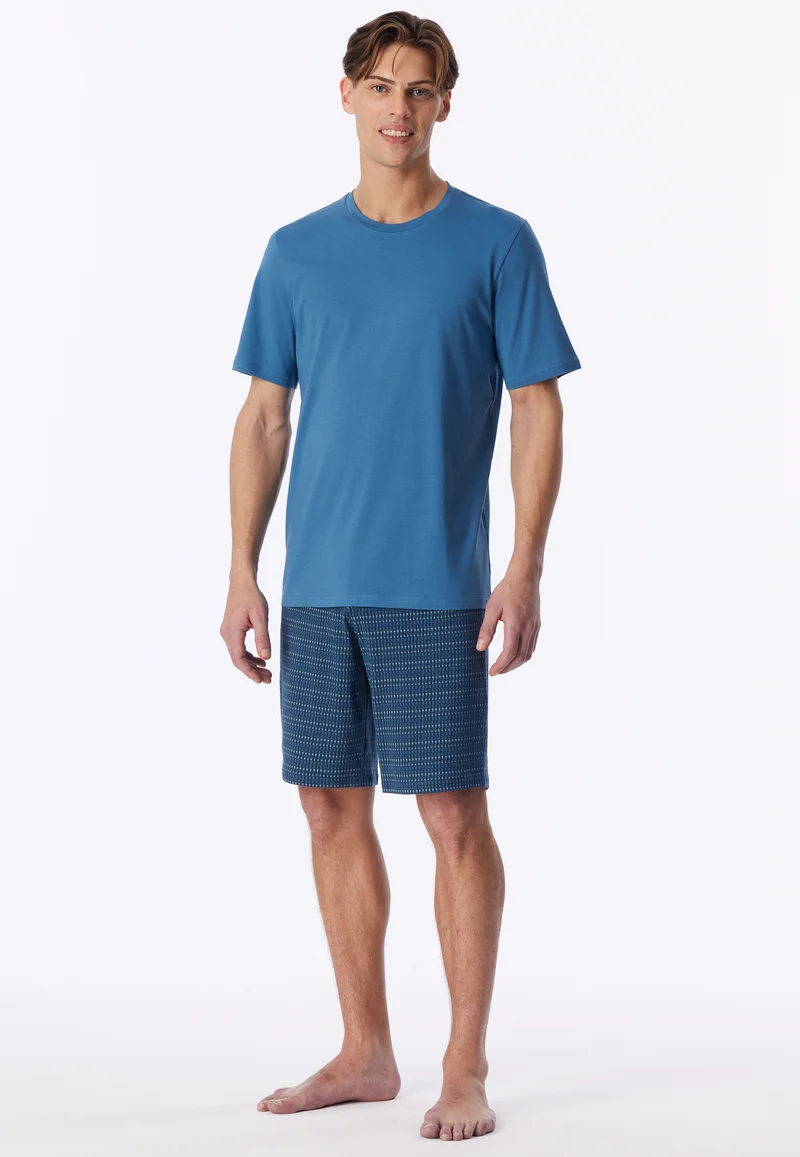 Schlafanzug kurz Blau gemustert - Casual Essentials