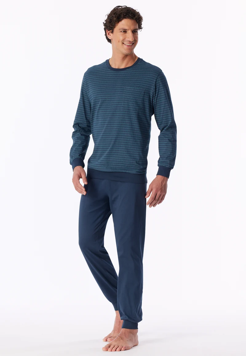 Schlafanzug mit Bündchen Blau gemustert - Comfort Essentials