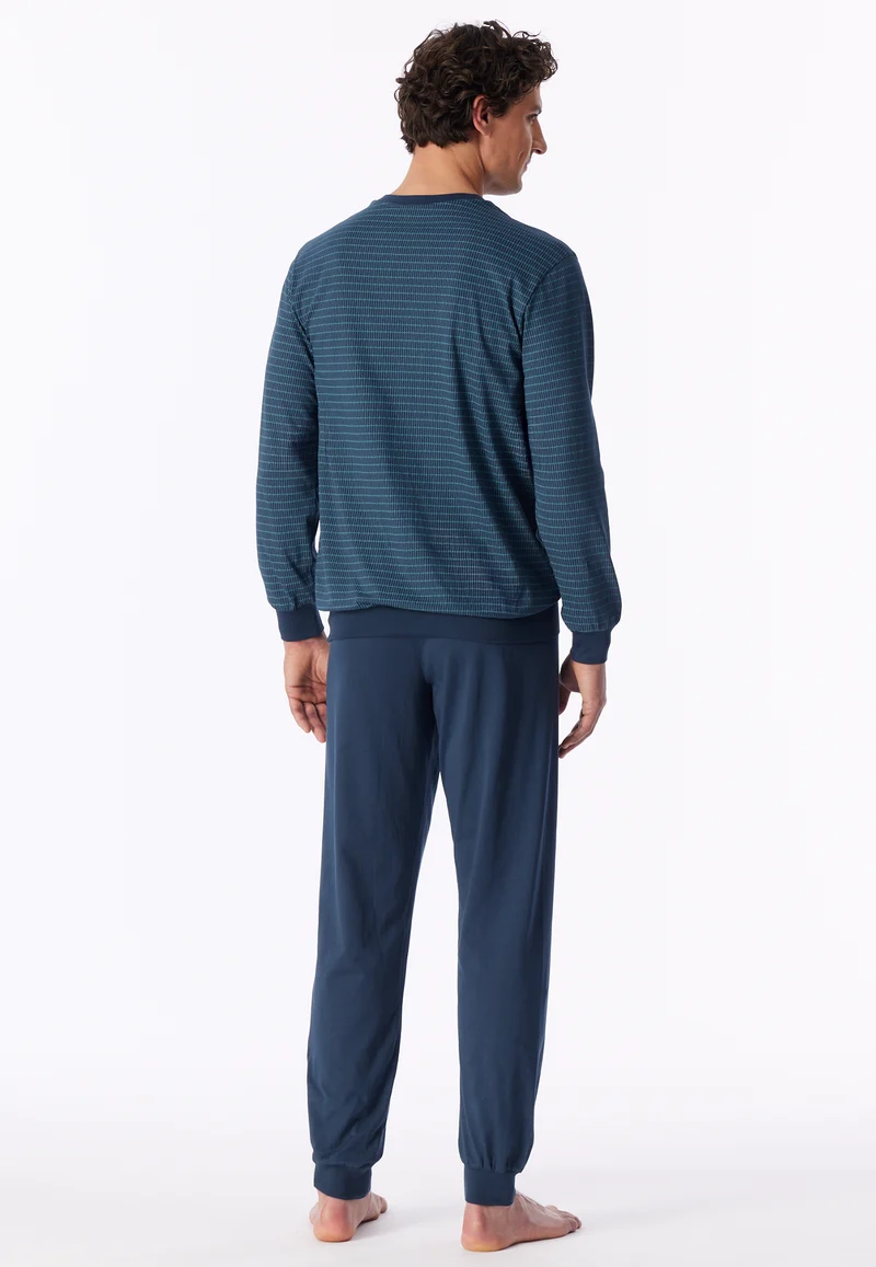 Schlafanzug mit Bündchen Blau gemustert - Comfort Essentials