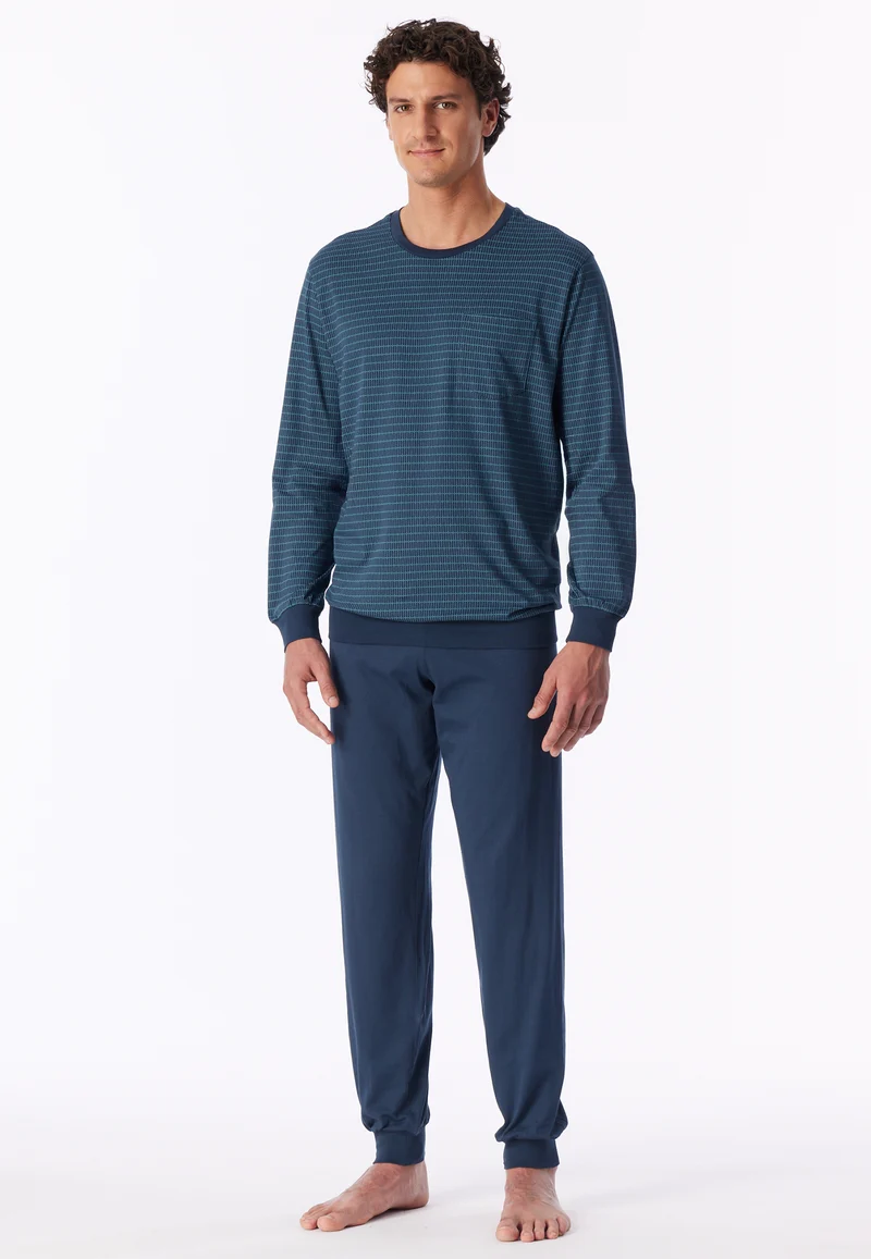 Schlafanzug mit Bündchen Blau gemustert - Comfort Essentials