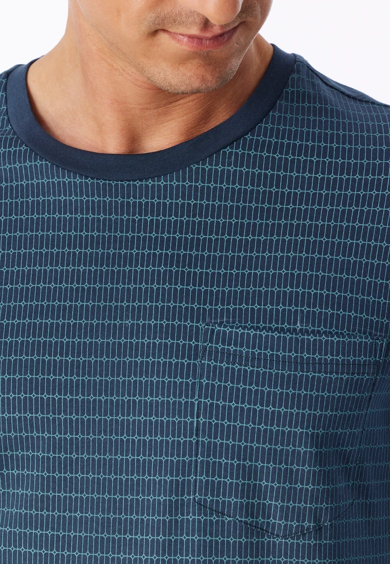 Schlafanzug mit Bündchen Blau gemustert - Comfort Essentials