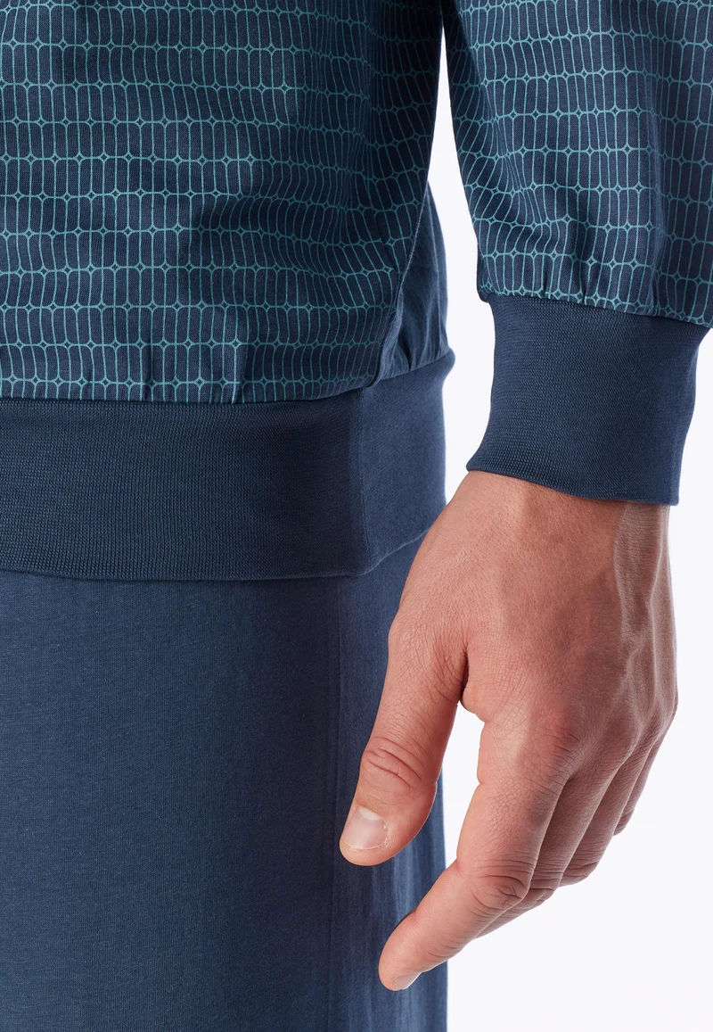 Schlafanzug mit Bündchen Blau gemustert - Comfort Essentials