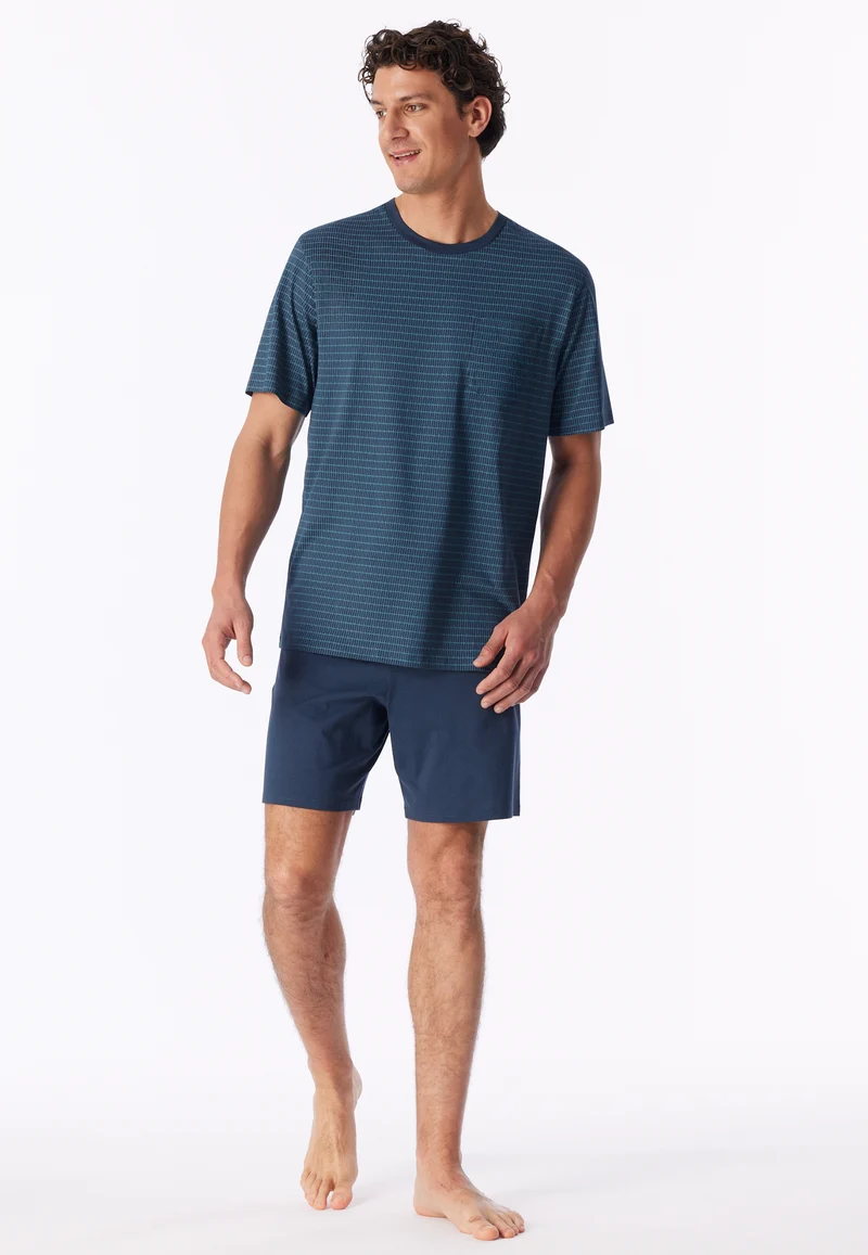 Schlafanzug kurz Blau gestreift - Comfort Essentials
