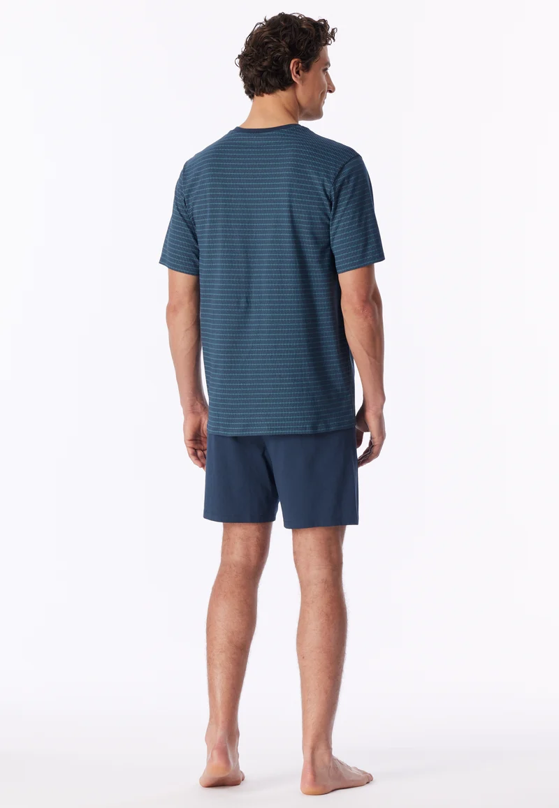 Schlafanzug kurz Blau gestreift - Comfort Essentials