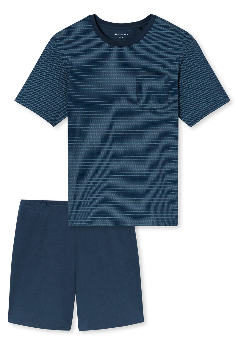 Schlafanzug kurz Blau gestreift - Comfort Essentials