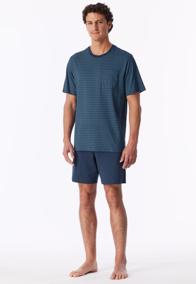 Schlafanzug kurz Blau gestreift - Comfort Essentials