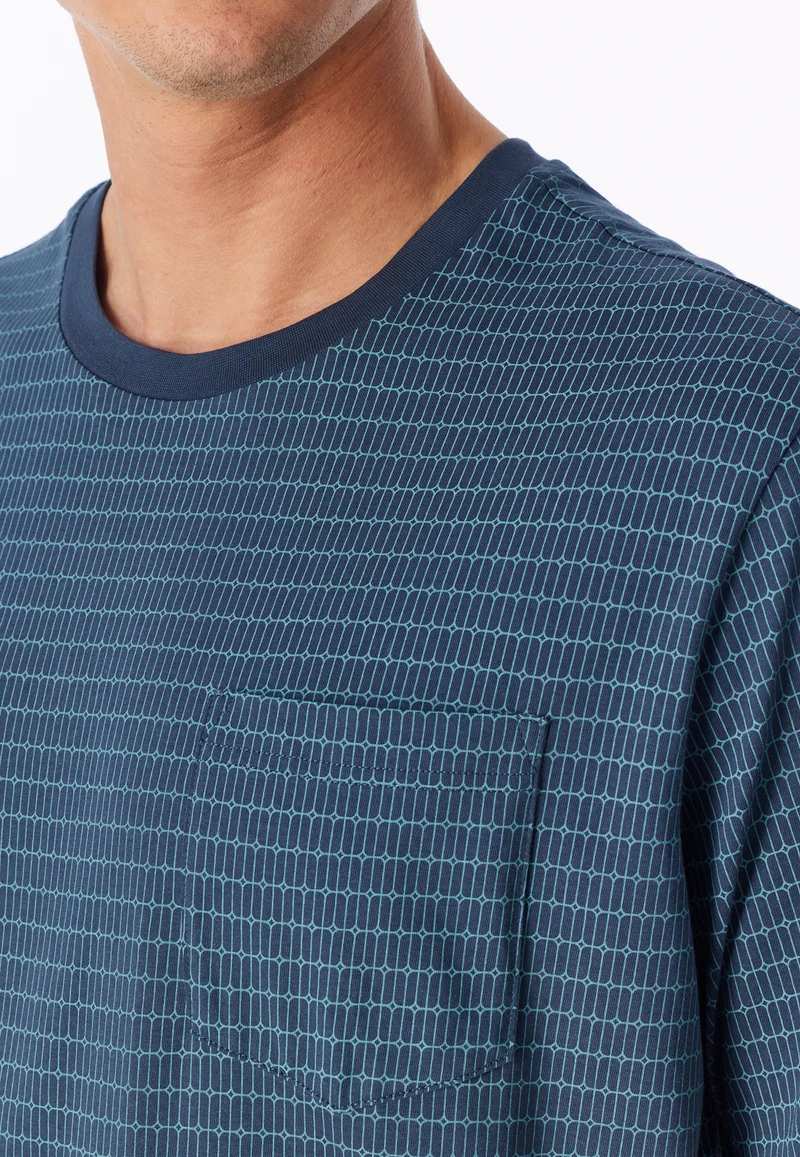 Schlafanzug kurz Blau gestreift - Comfort Essentials