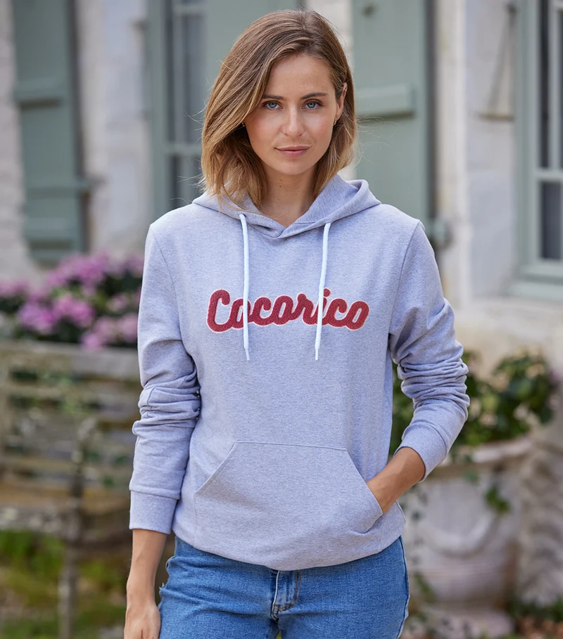 Sweat à capuche Femme Gris - Cocorico bouclette