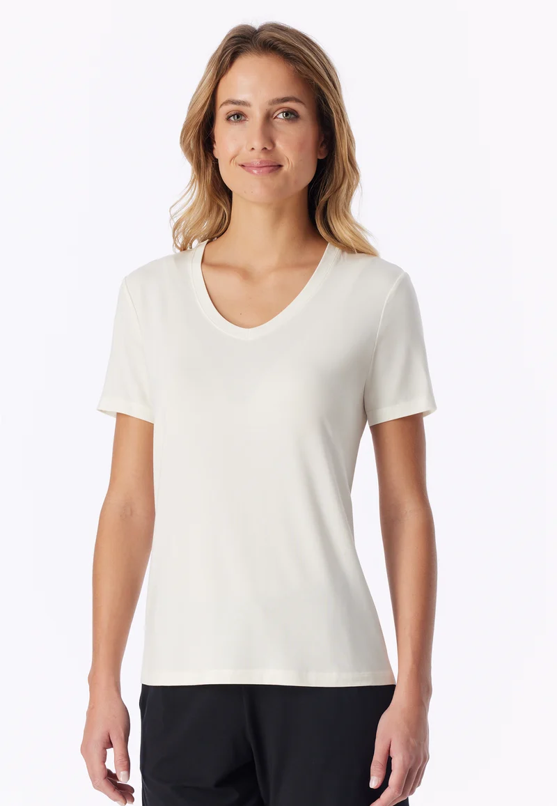 T-Shirt V-Ausschnitt Off-White - Mix+Relax