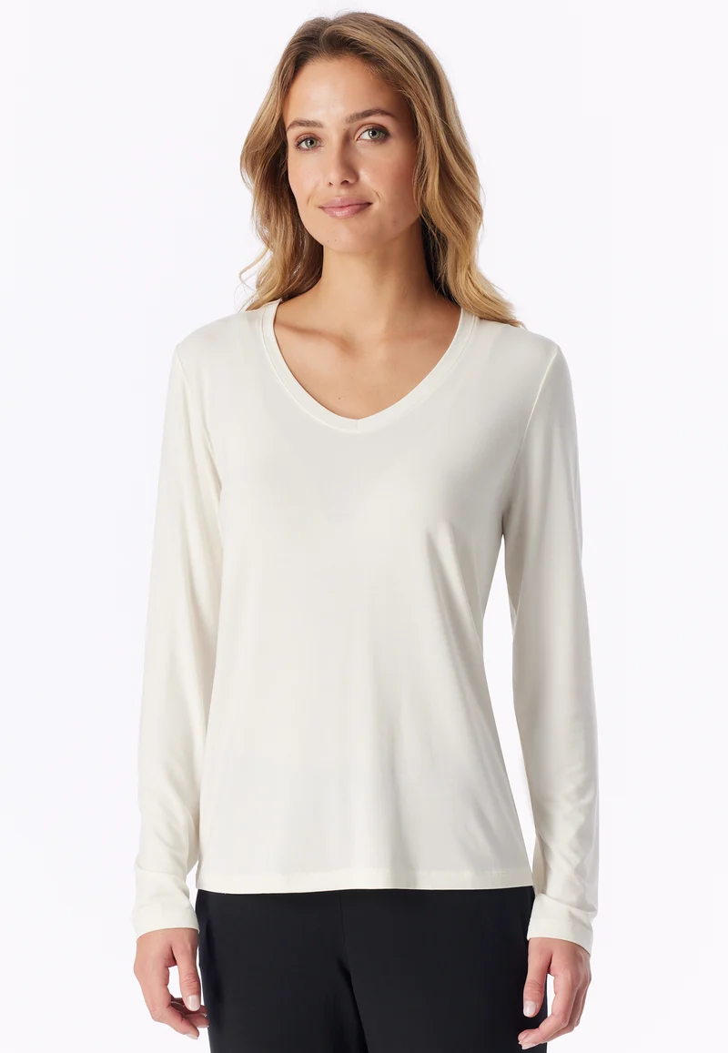 Shirt langarm V-Ausschnitt naturweiß - Mix+Relax