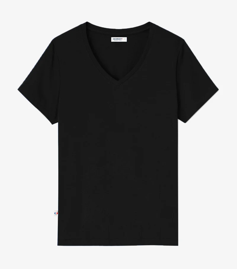 T-shirt col V Femme Noir - Intemporel