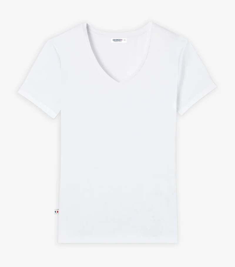T-shirt col V Femme Blanc - Intemporel