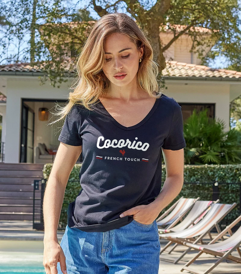 T-shirt col V Femme Noir - French Touch