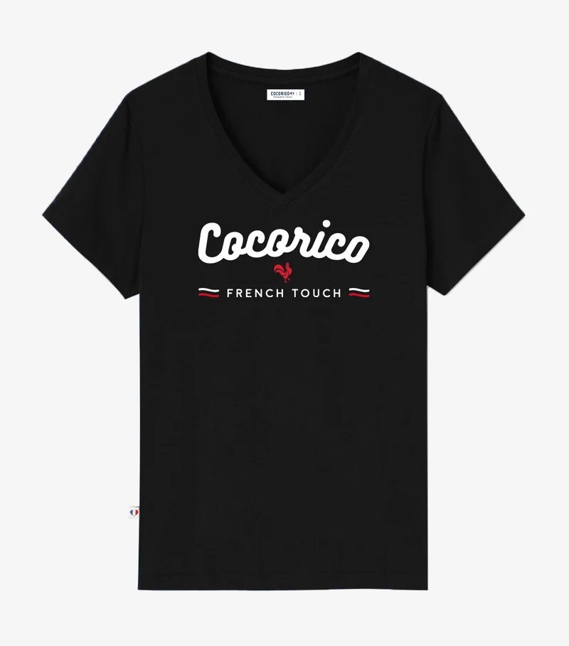 T-shirt col V Femme Noir - French Touch
