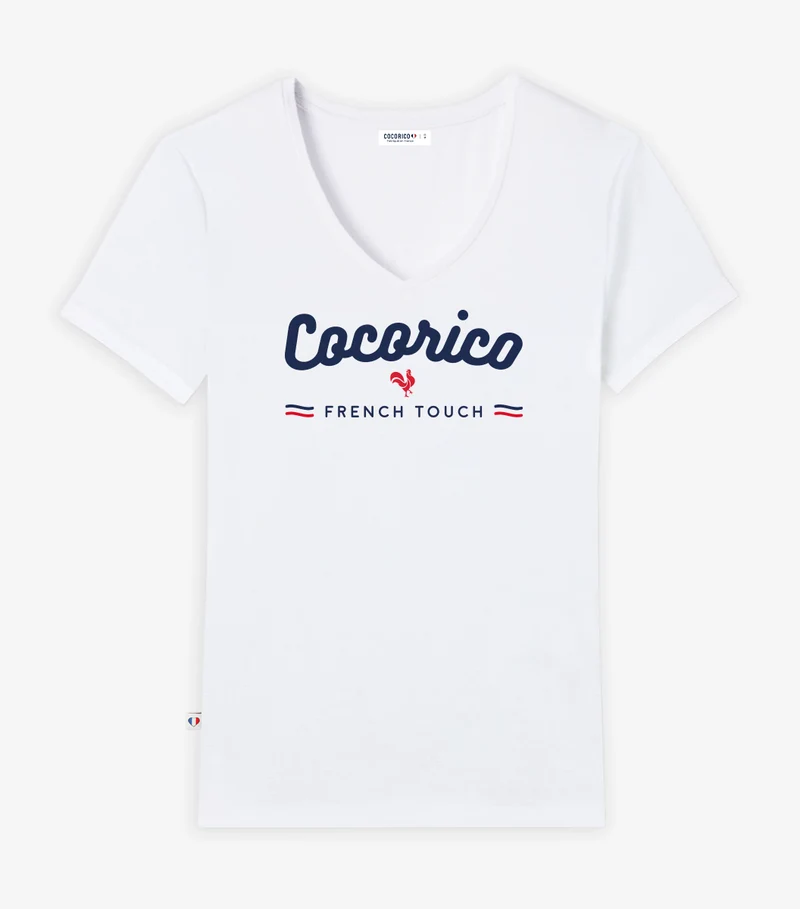 T-shirt col V Femme Blanc - French Touch