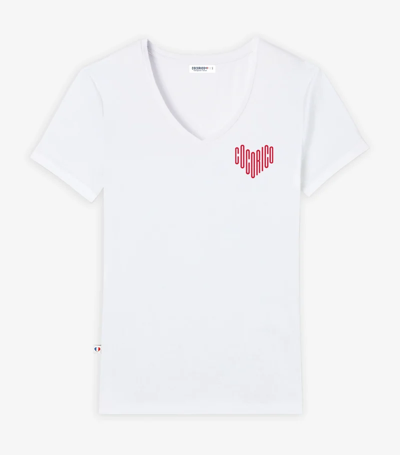 T-shirt col V Femme Blanc - Le Cœur