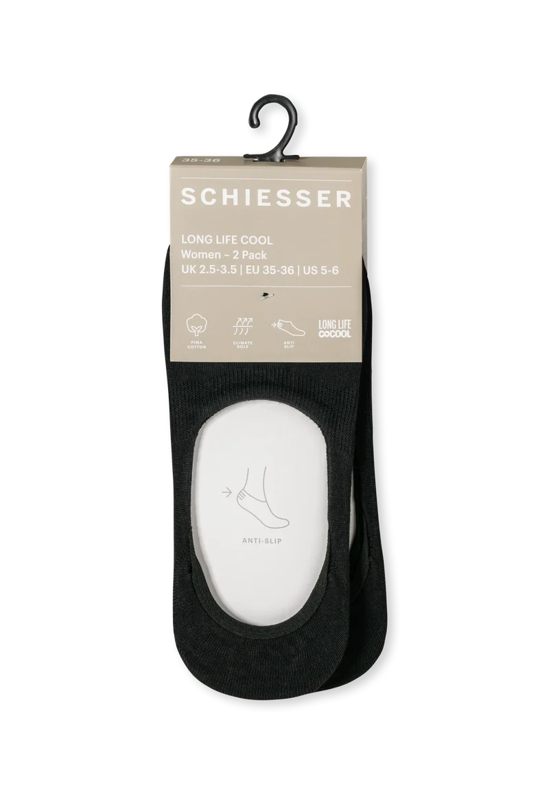 Füßlinge Damen 2er-Pack Schwarz - Long Life Cool