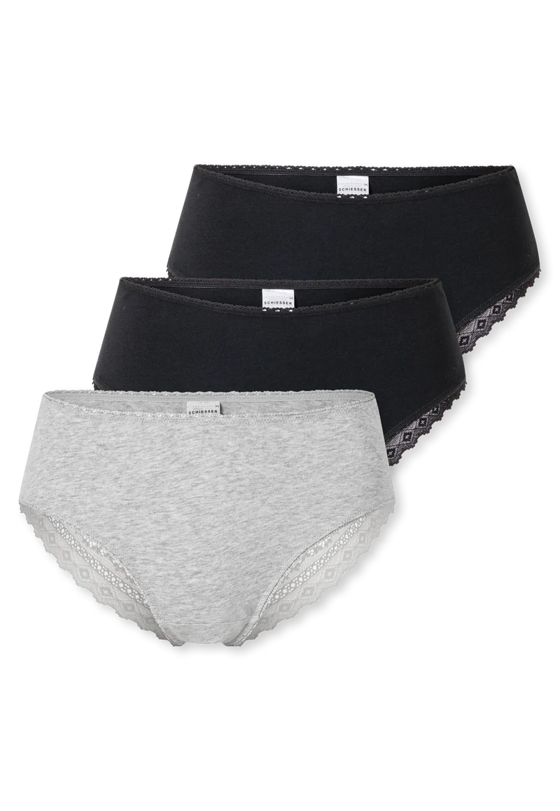 Brazilian Slip mit Spitze 3er-Pack Grau/Schwarz - Modern Multipacks