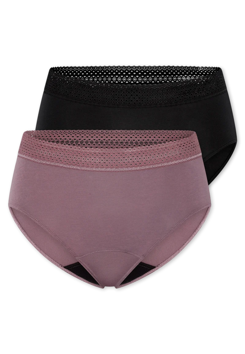Periodenslip mit Spitze 2er-Pack Schwarz/Lila - SCHIESSER Care