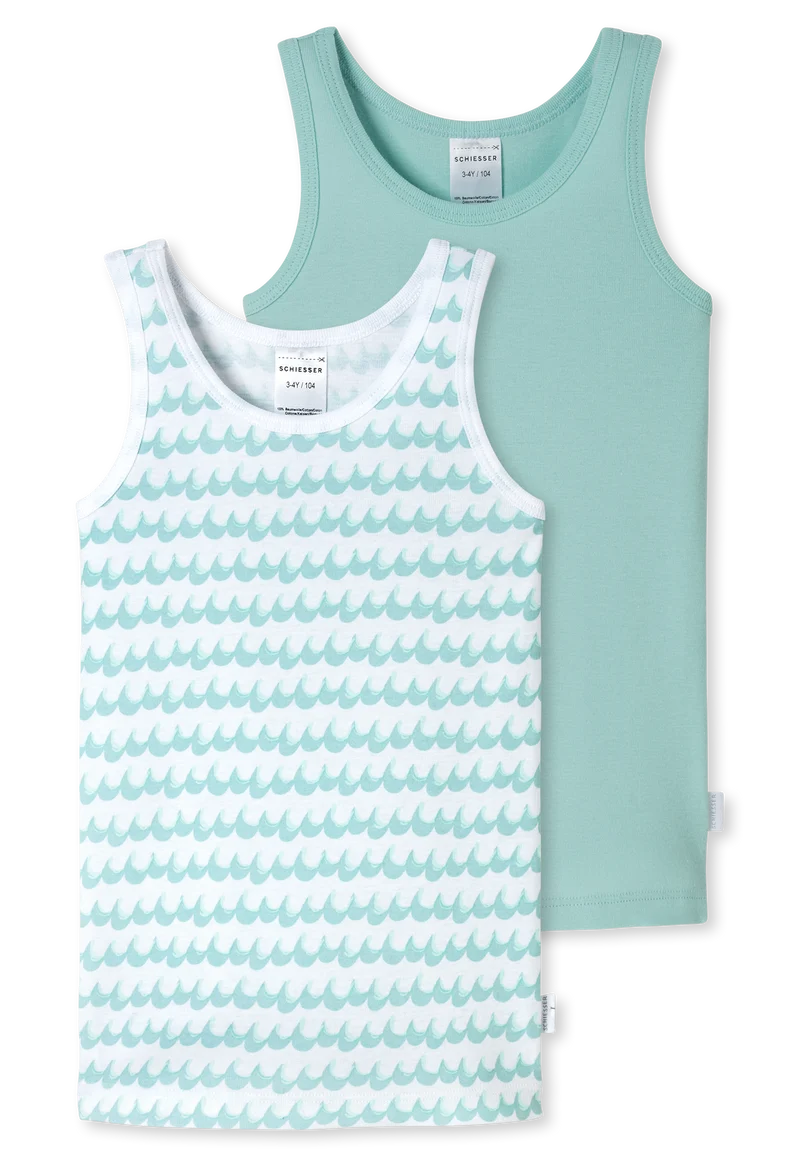 Unterhemd Feinripp 2er-Pack Weiss/Blau gemustert - Fine Rib