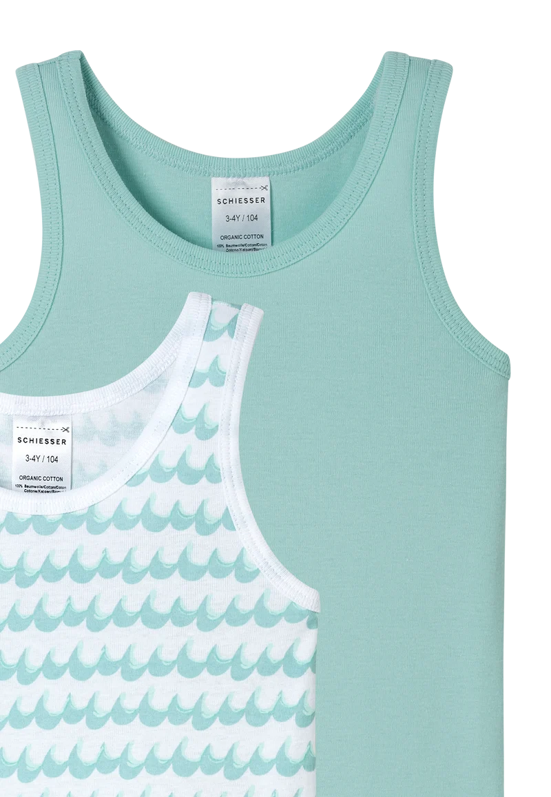 Unterhemd Feinripp 2er-Pack Weiss/Blau gemustert - Fine Rib