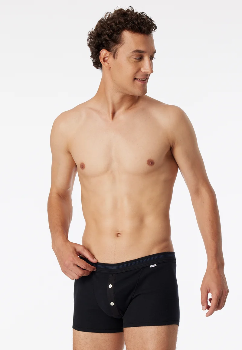 Enge Boxershorts Feinripp mit Knopfleiste Schwarz - Revival Karl-Heinz