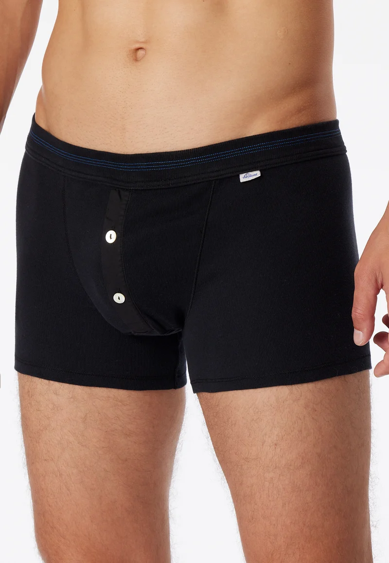 Enge Boxershorts Feinripp mit Knopfleiste Schwarz - Revival Karl-Heinz