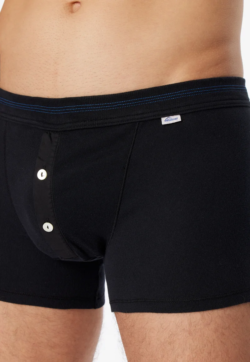 Enge Boxershorts Feinripp mit Knopfleiste Schwarz - Revival Karl-Heinz