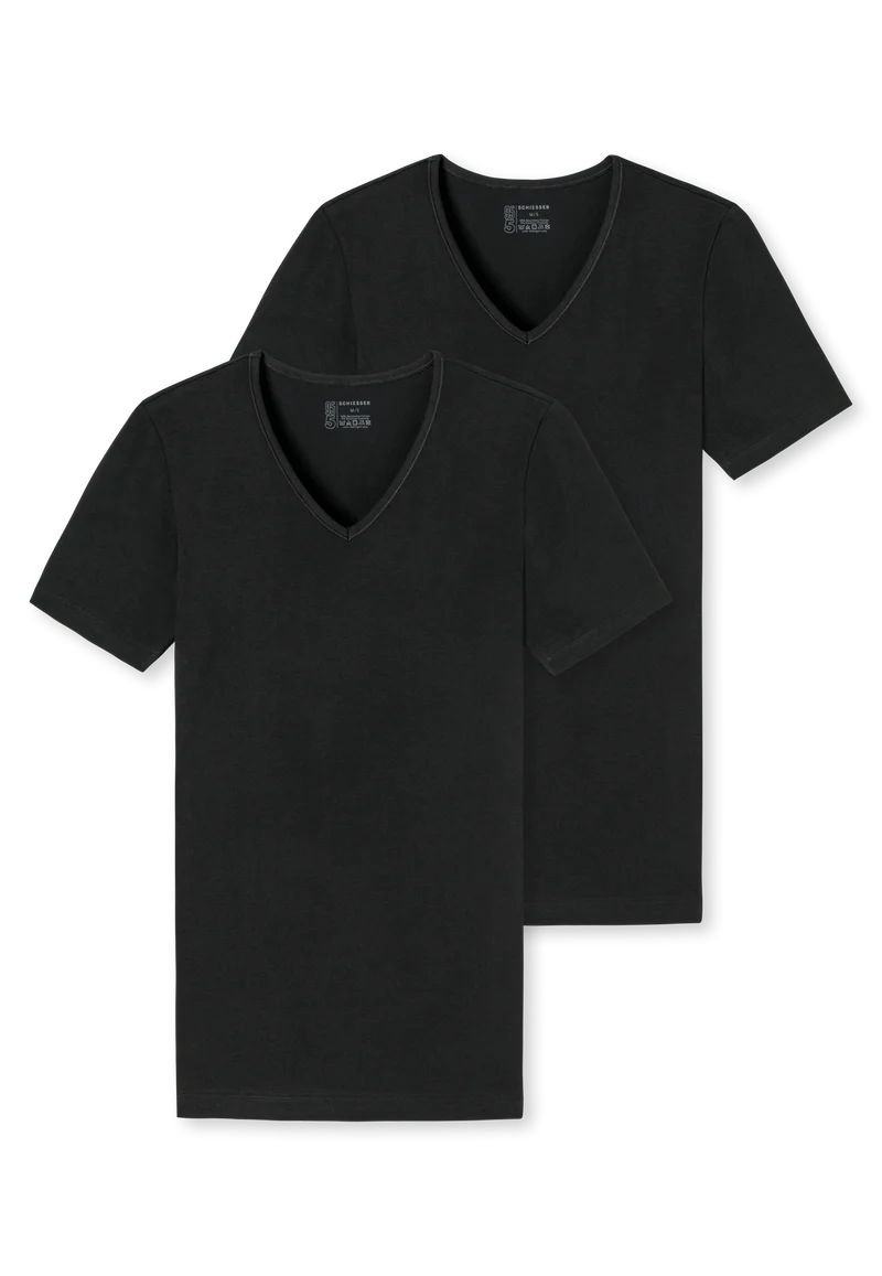 T-Shirt V-Ausschnitt 2er-Pack Schwarz - 95/5