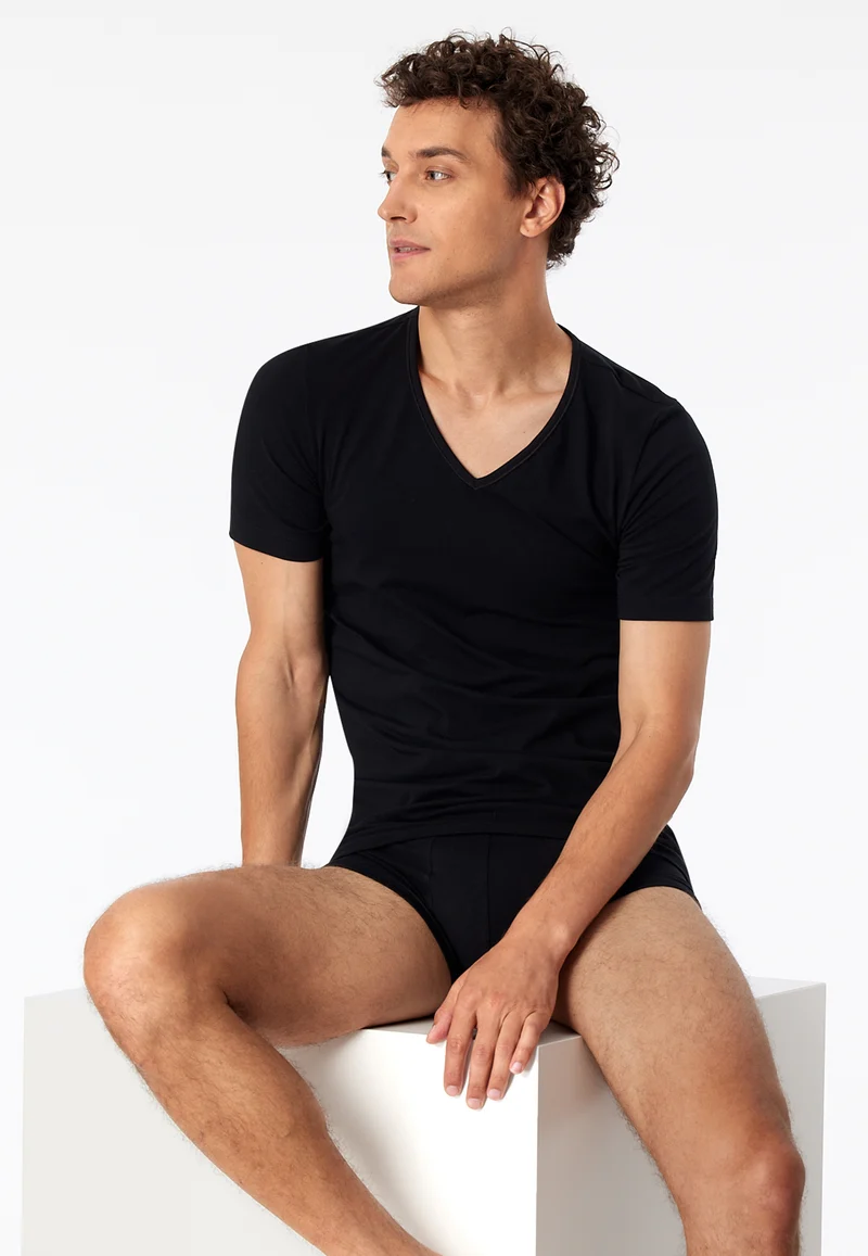 T-Shirt V-Ausschnitt 2er-Pack Schwarz - 95/5