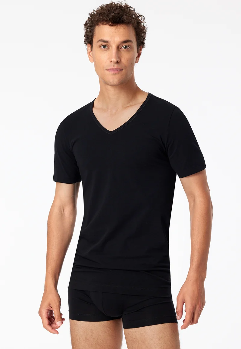 T-Shirt V-Ausschnitt 2er-Pack Schwarz - 95/5