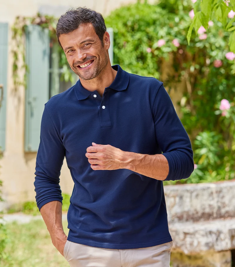 Polo Homme Manches Longues Marine - Intemporel