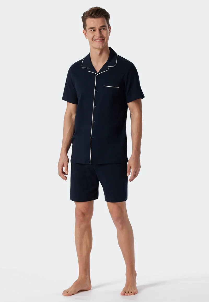 Pyjama kurz Dunkelblau - Fine Interlock
