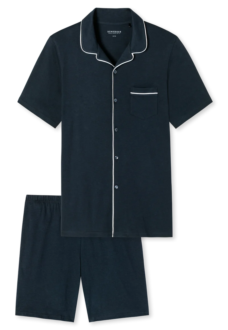Pyjama kurz Dunkelblau - Fine Interlock