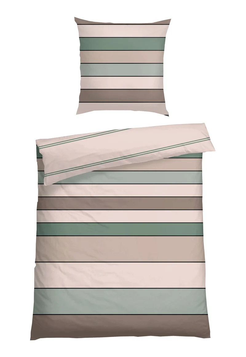 Bettwäscheset 2-teilig Braun/Grün gestreift - SCHIESSER Home