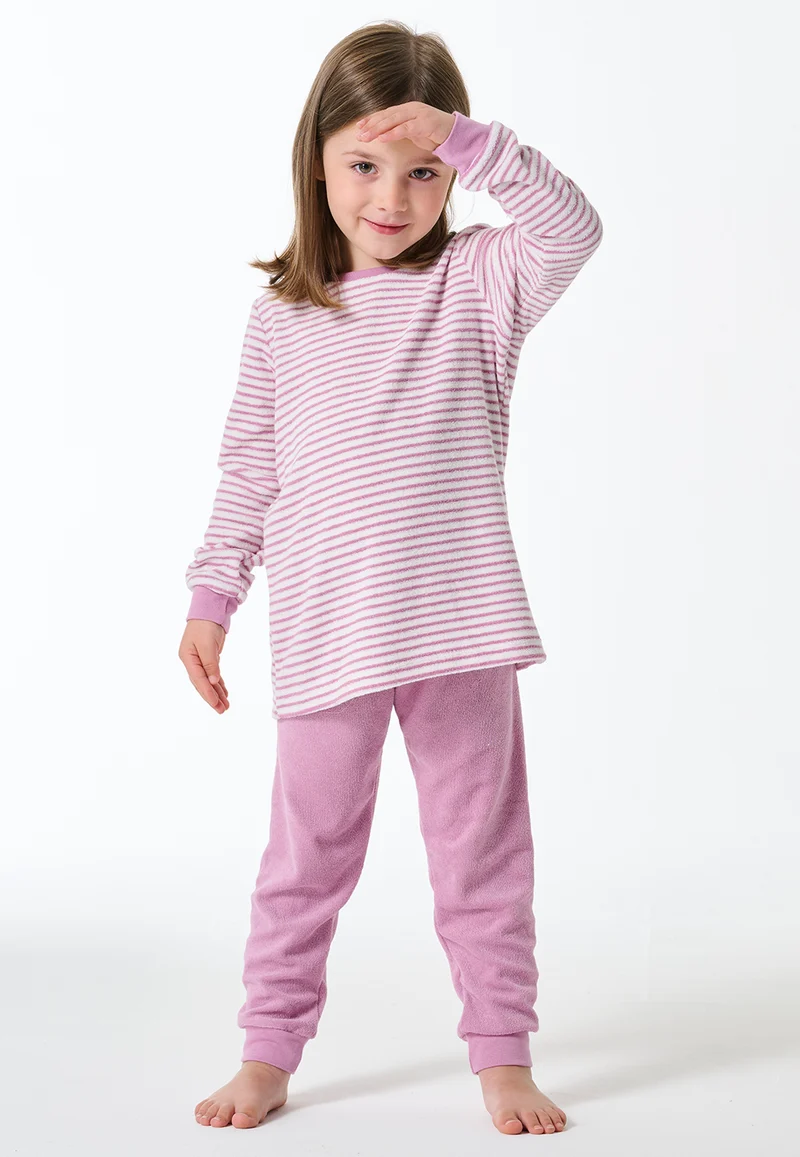 Schlafanzug lang Frottee Bündchen Ringel orchid - Kids Nightwear