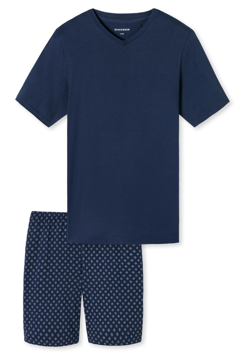 Schlafanzug kurz Dunkelblau gemustert - Casual Essentials