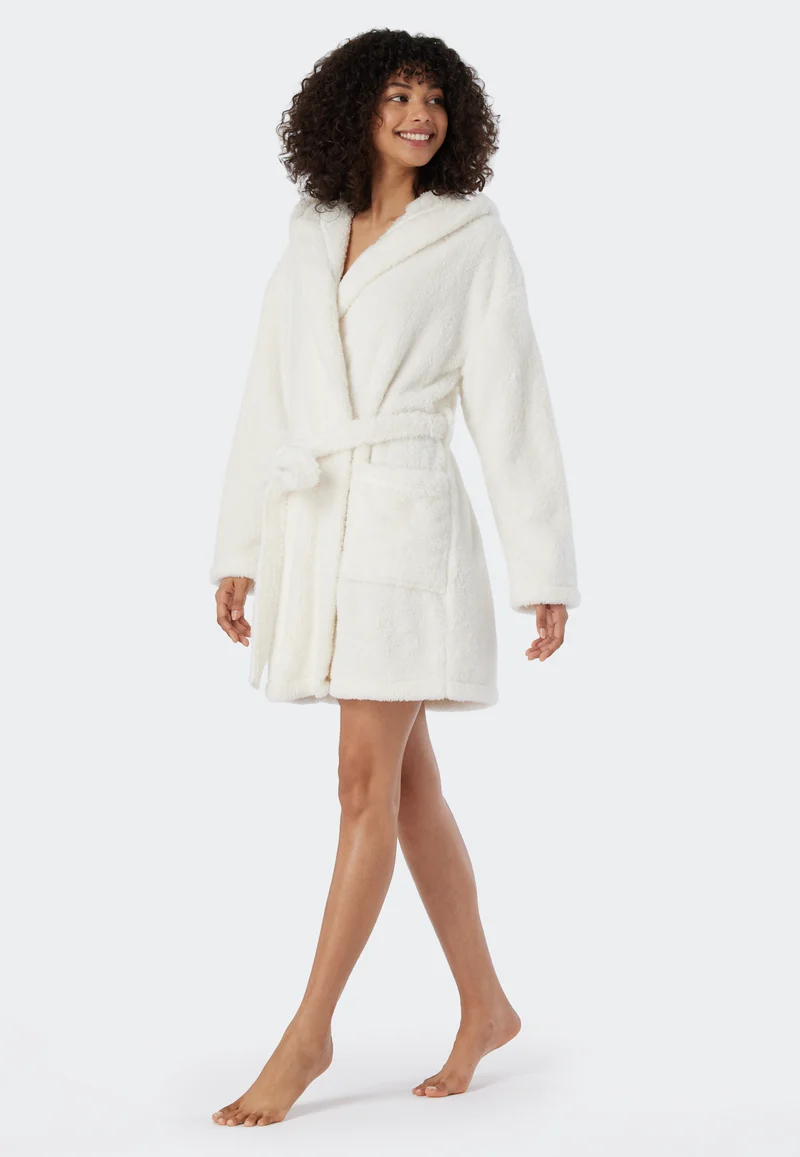 Morgenmantel mit Kapuze Teddy-Fleece Weiss - Essentials