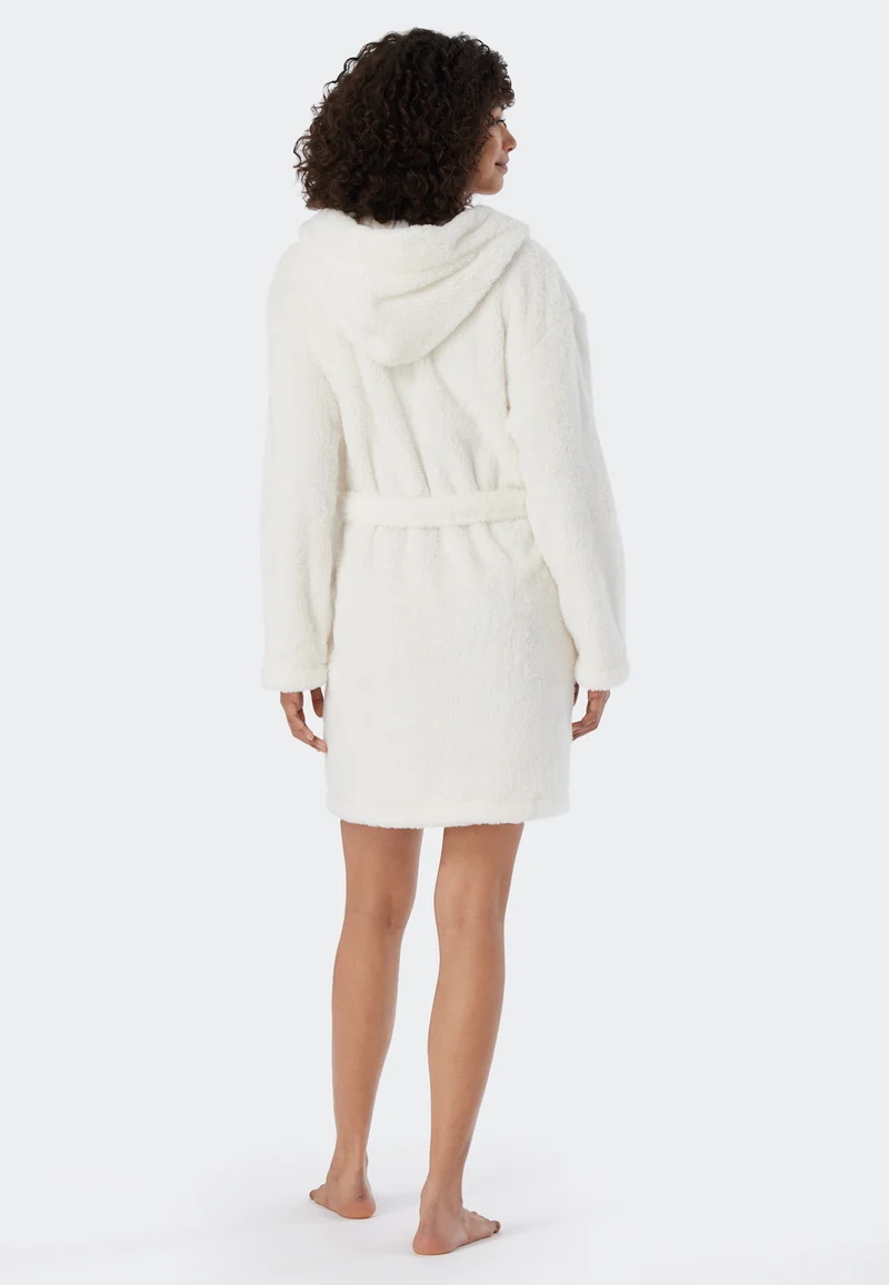 Morgenmantel mit Kapuze Teddy-Fleece Weiss - Essentials