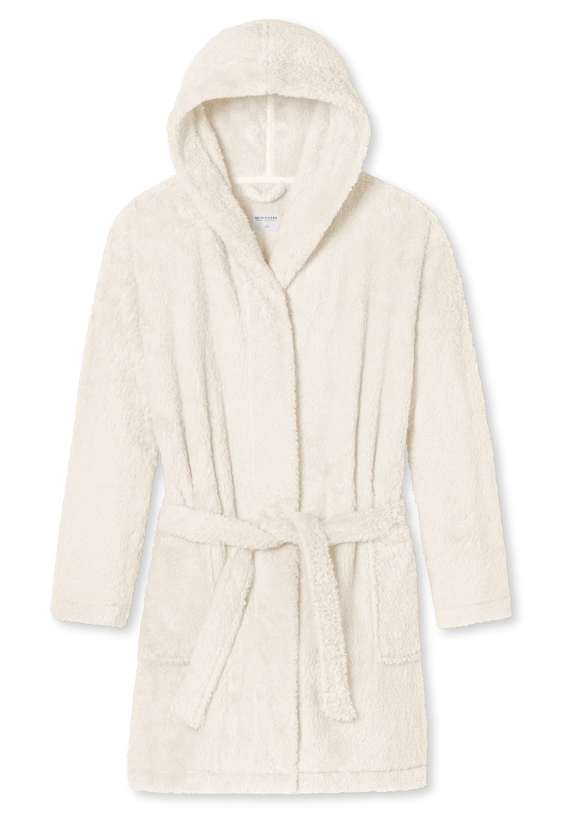 Morgenmantel mit Kapuze Teddy-Fleece Weiss - Essentials