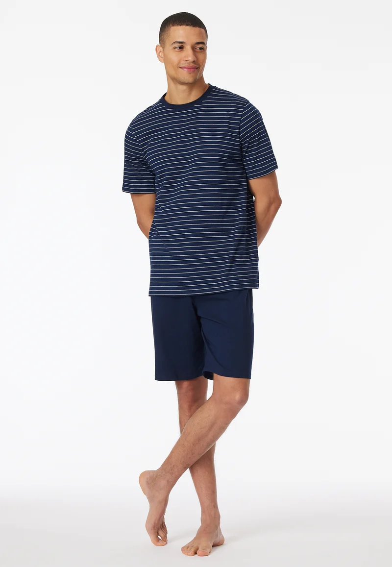 Schlafanzug kurz Dunkelblau gestreift - Casual Essentials