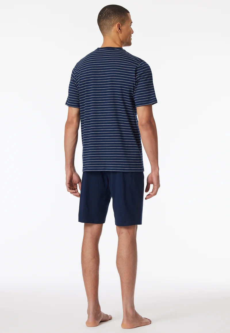 Schlafanzug kurz Dunkelblau gestreift - Casual Essentials